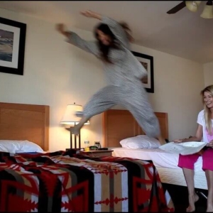 Bed jumping... it's her thing...