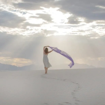peaceful - white sand desert fashion photography